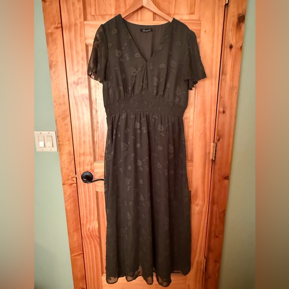 Boho Floral Maxi Dress, Short Sleeve, XL.